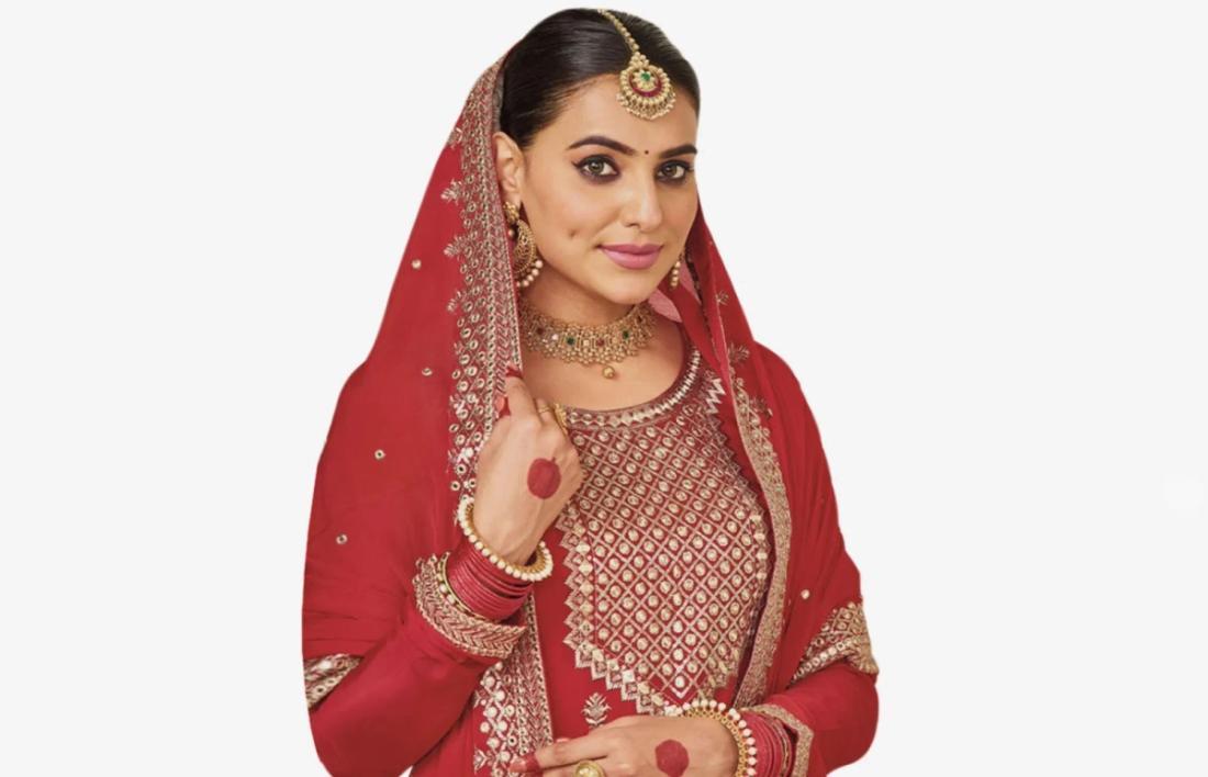A woman in Karwa chauth attire