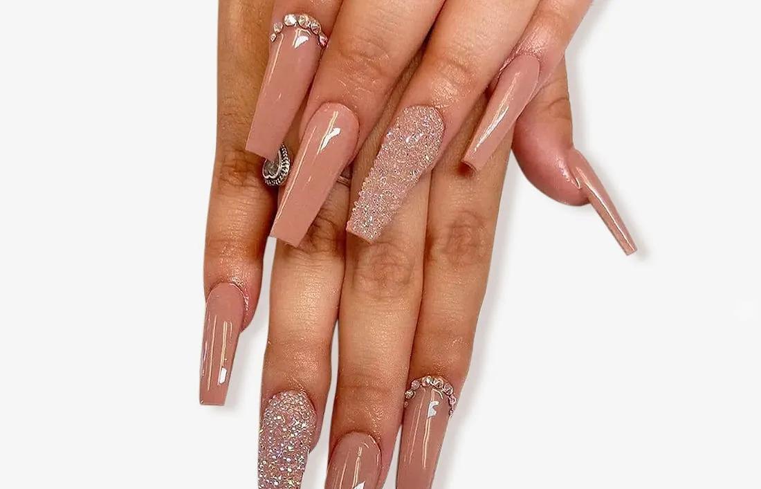 Crystal and Glitter Extensions on woman hands